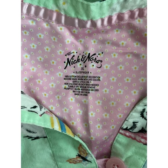 Nick & Nora Mint Green Long Sleeve Nightshirt With Cat Print & Mandarin Collar - Picture 8 of 12